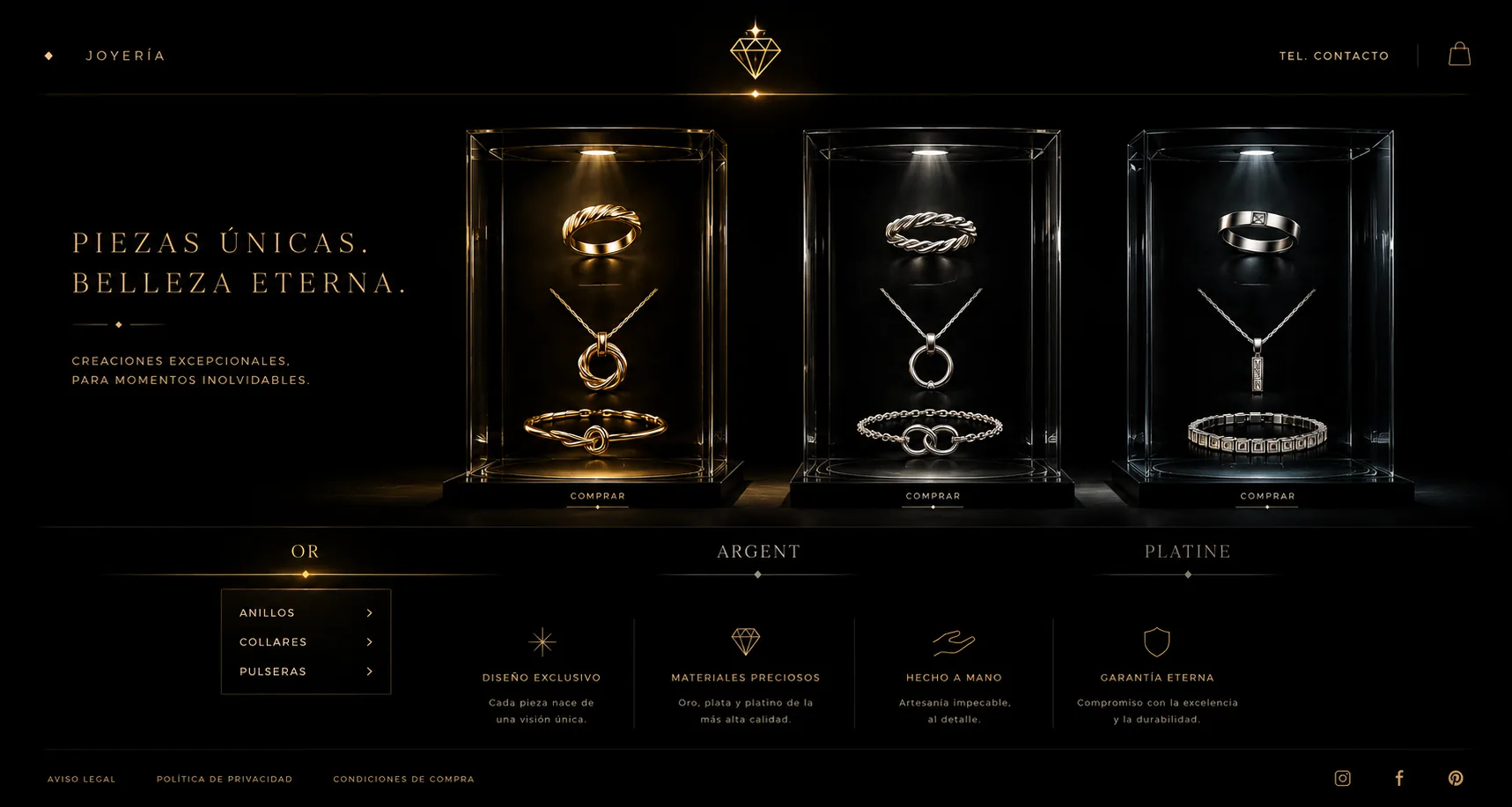 Captura de web de joyería premium